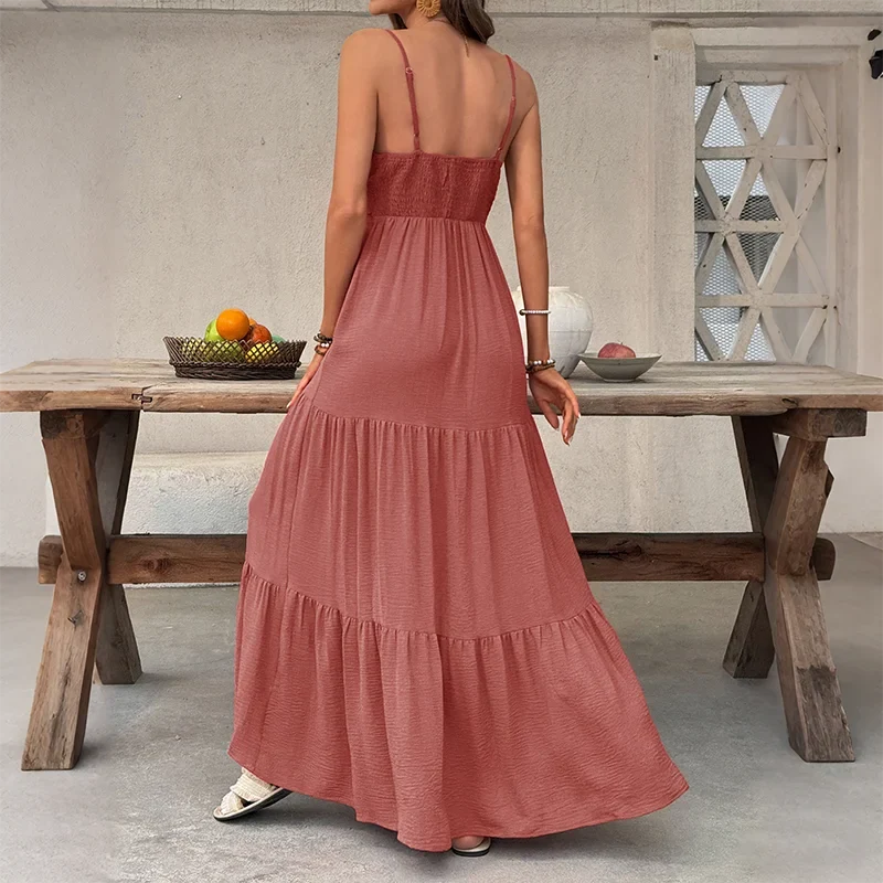 Longue robe de vacances boho rouge sable à bretelles