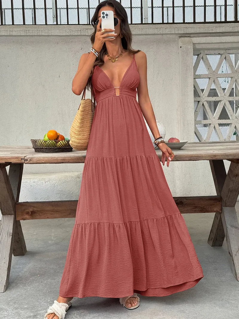 Longue robe de vacances boho rouge sable à bretelles