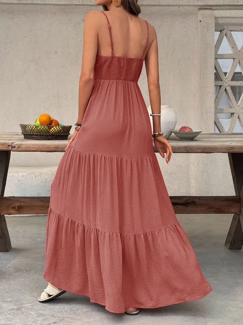 Longue robe de vacances boho rouge sable à bretelles