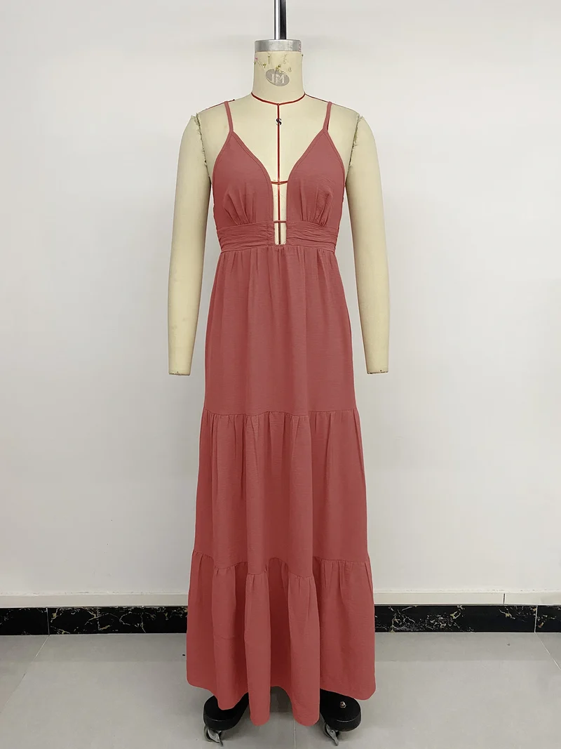 Longue robe de vacances boho rouge sable à bretelles