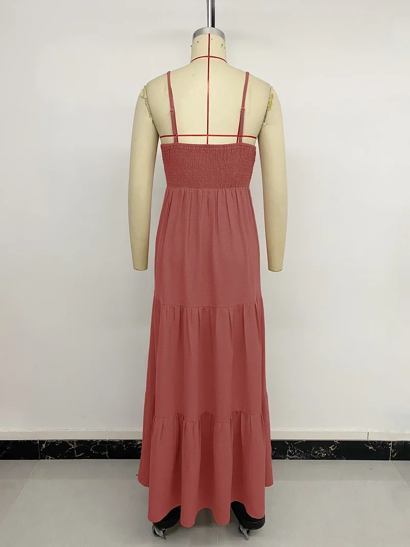 Longue robe de vacances boho rouge sable à bretelles