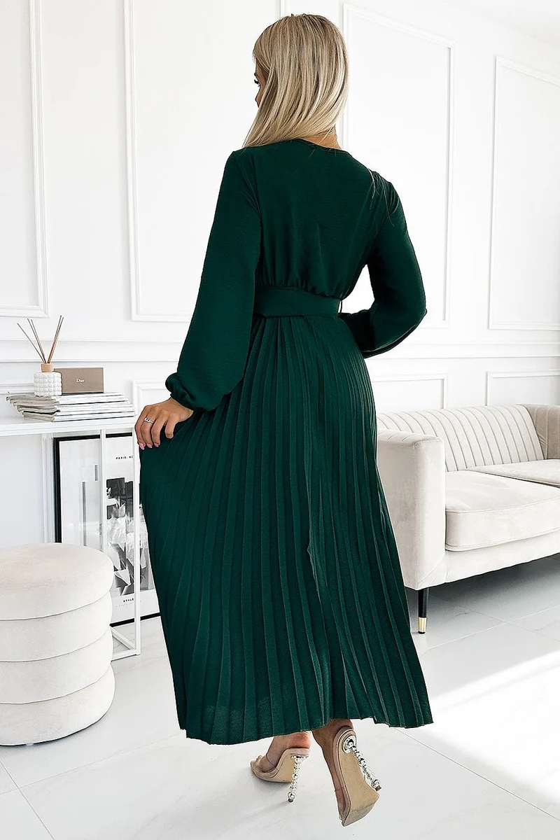 Robe longue plissée fluide manches longues