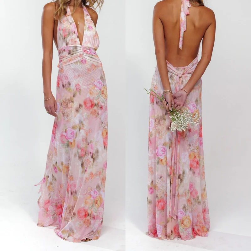 Robe longue chic et fluide pour femme pour cérémonie de mariage