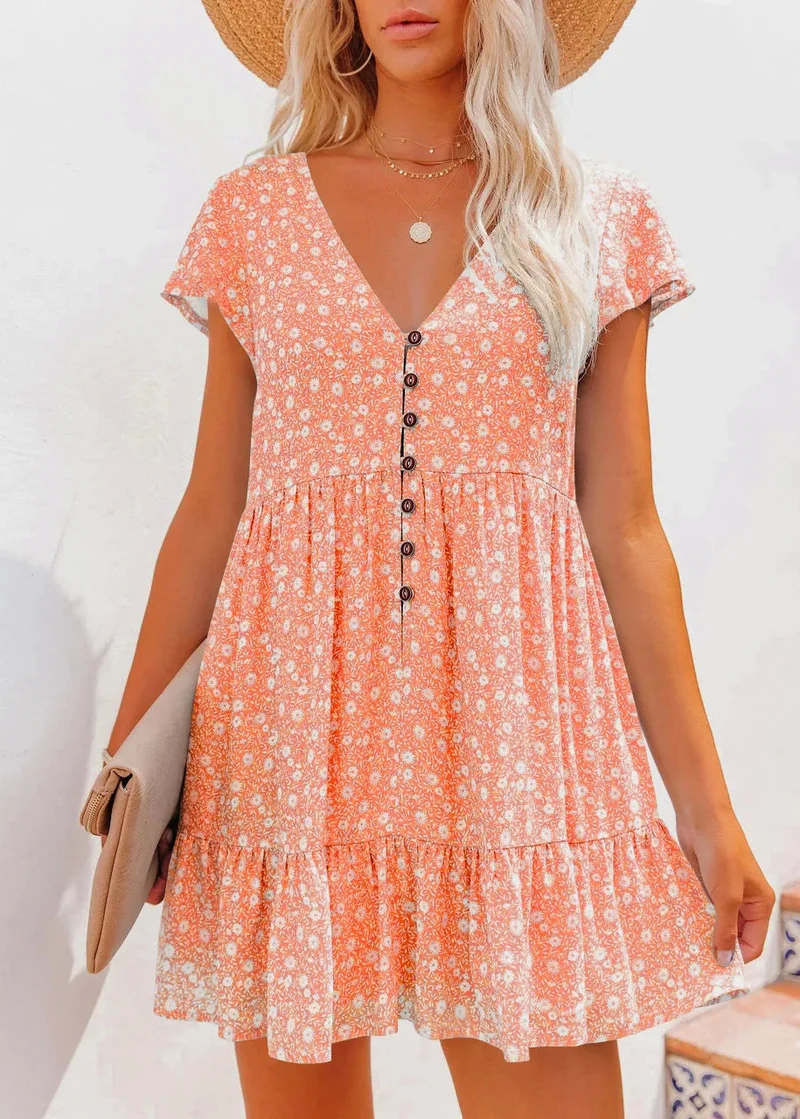 Robe courte bohème orange pour femme