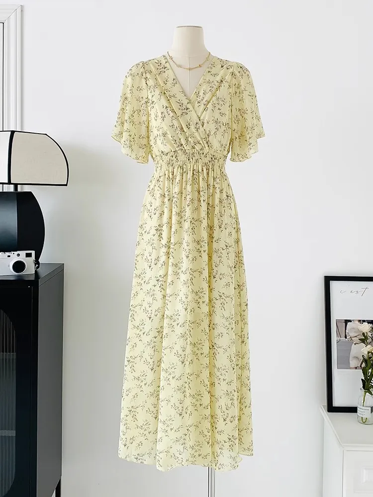 Robe jaune longue bohème en mousseline