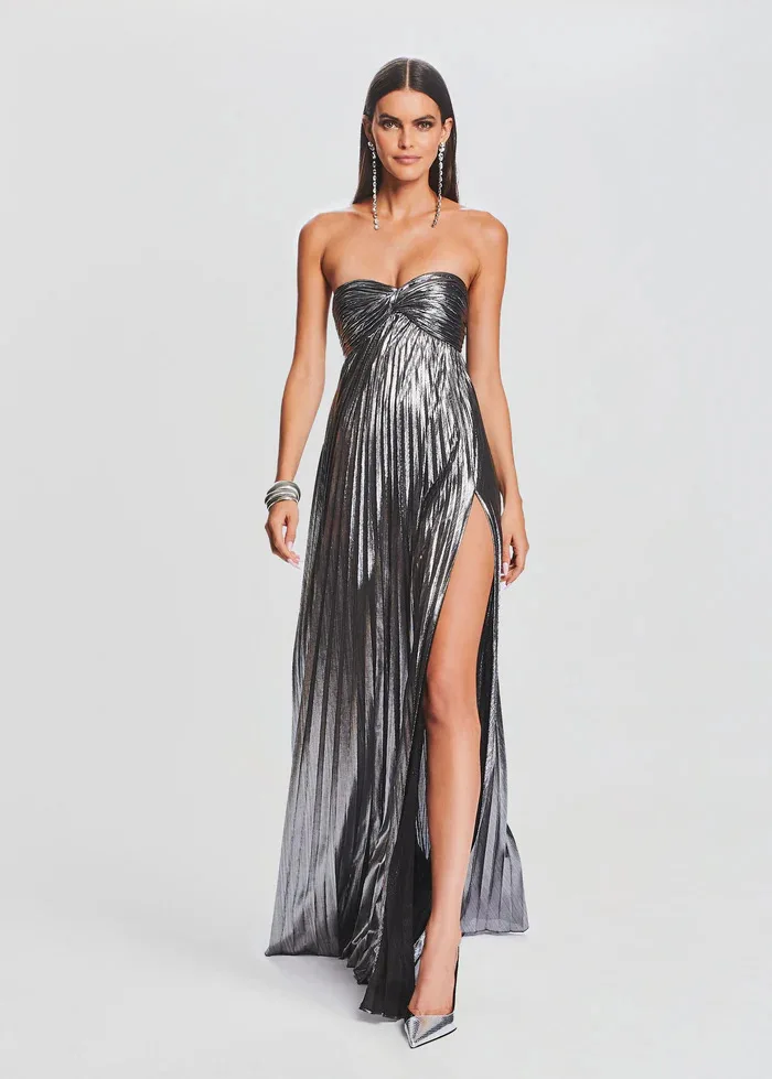 Robe bustier chic argentée pour témoin de mariage
