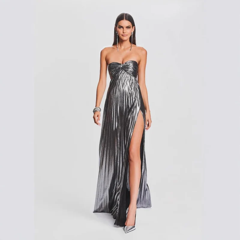 Robe bustier chic argentée pour témoin de mariage