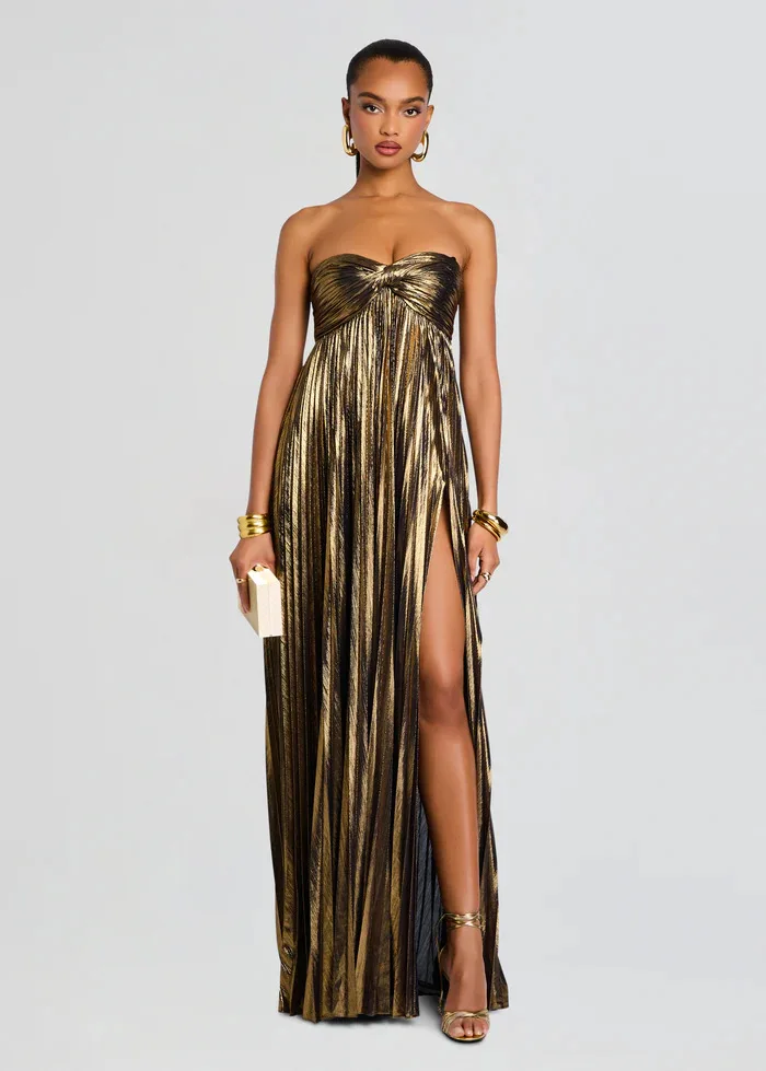 Robe bustier chic dorée brillante