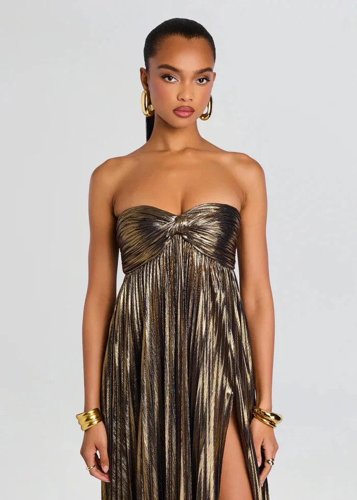 Robe bustier chic dorée brillante