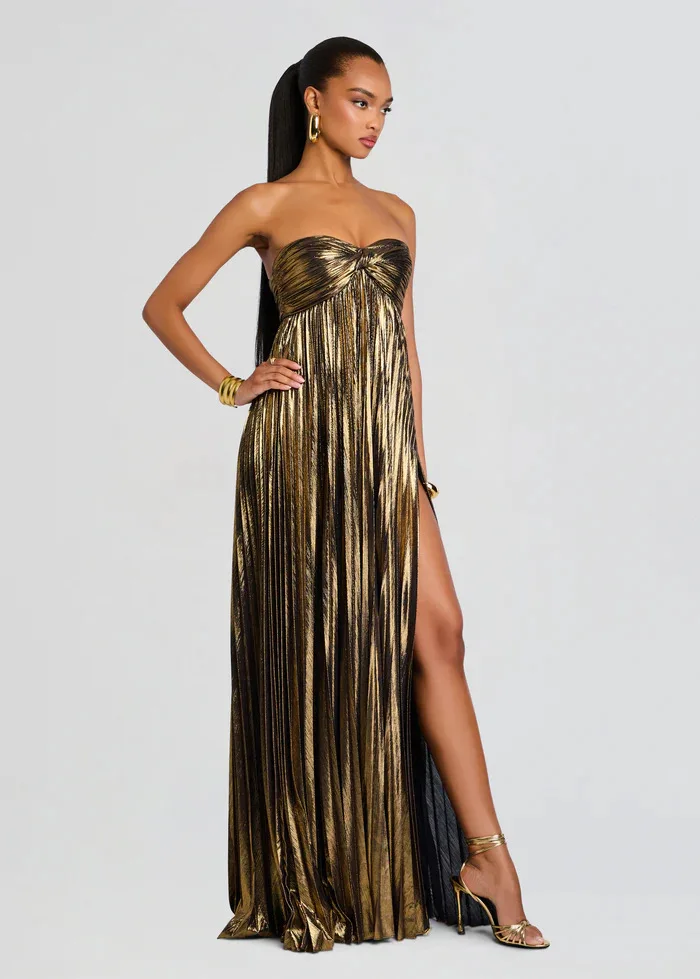 Robe bustier chic dorée brillante