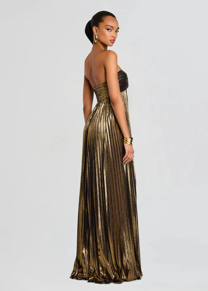 Robe bustier chic dorée brillante