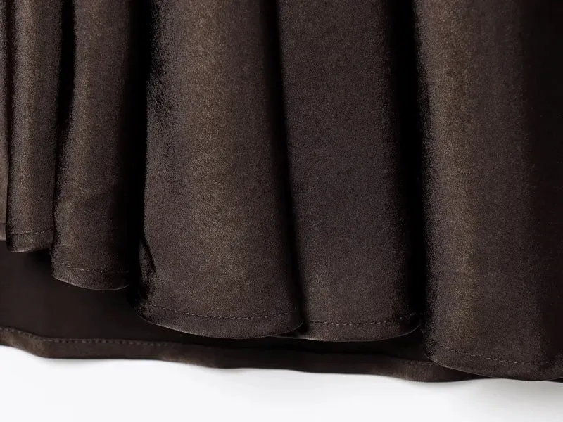 Robe longue marron satin pour femme au dos nu