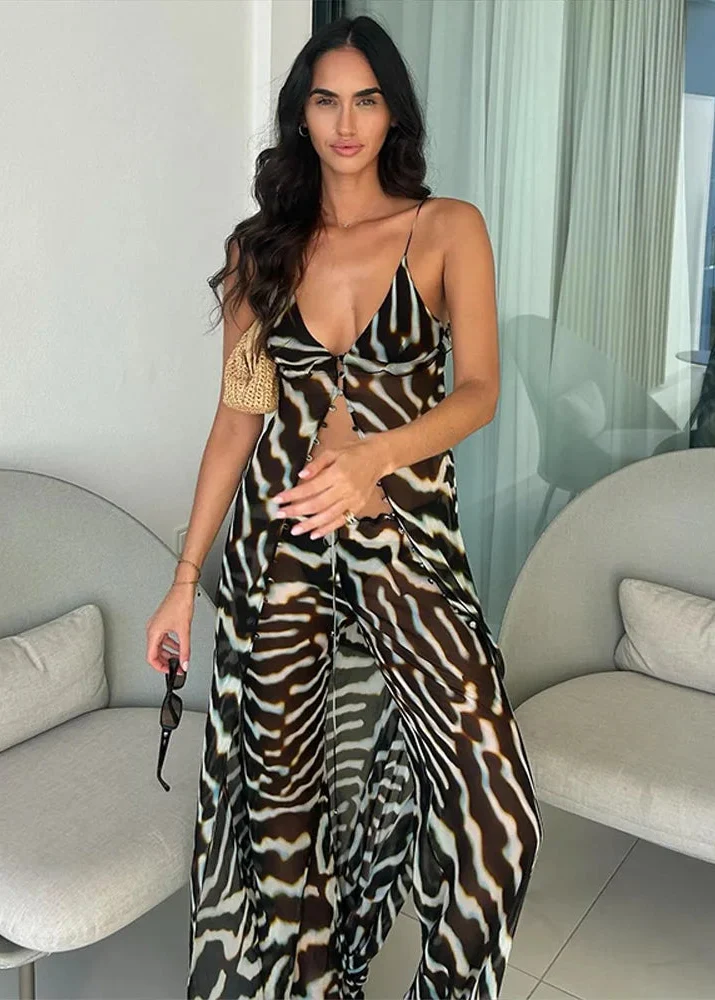 Ensemble chic fluide pour femme au motif zèbre