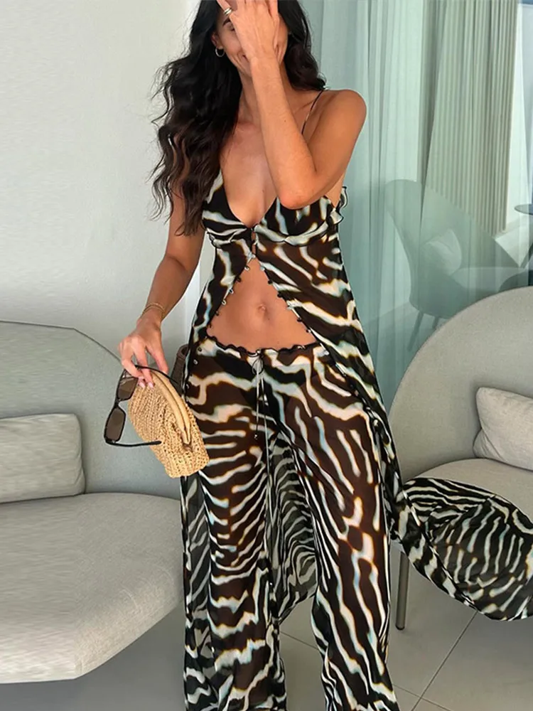 Ensemble chic fluide pour femme au motif zèbre