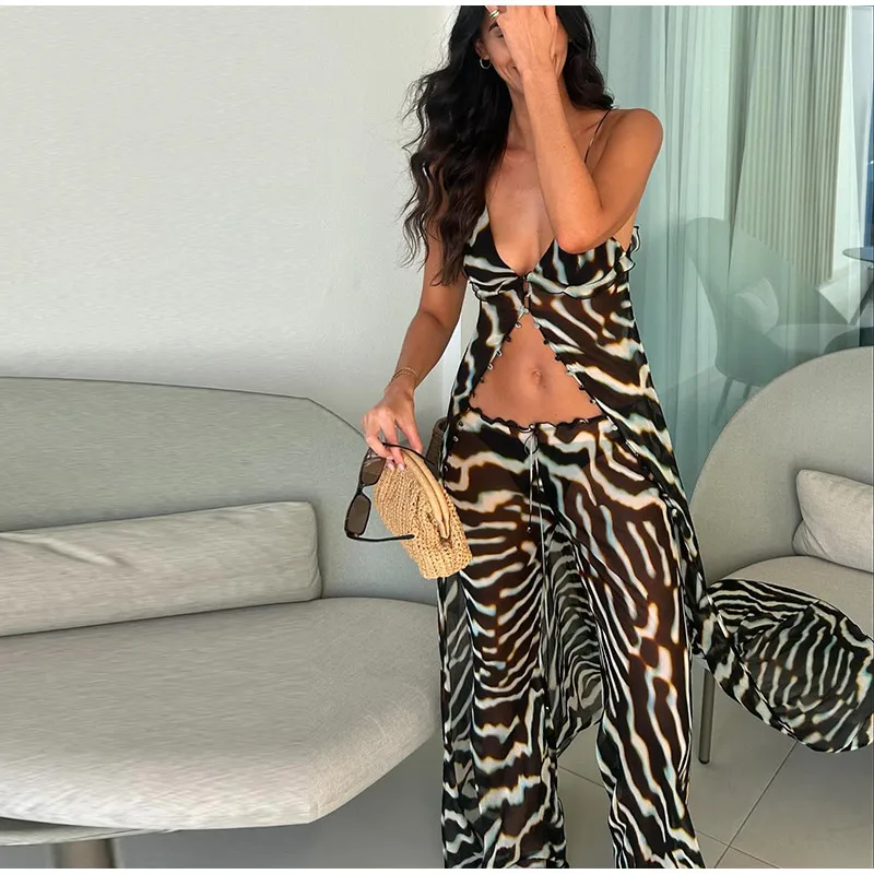 Ensemble chic fluide pour femme au motif zèbre