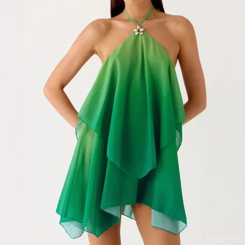 Robe courte chic verte à volants