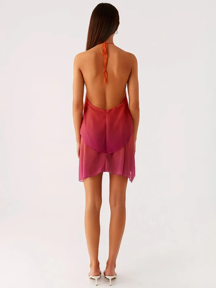 Robe courte chic rose dégradé à volants