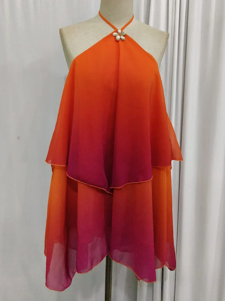 Robe courte chic rose dégradé à volants