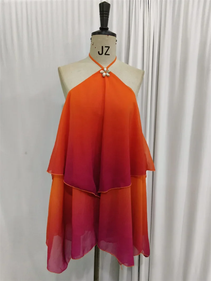 Robe courte chic rose dégradé à volants