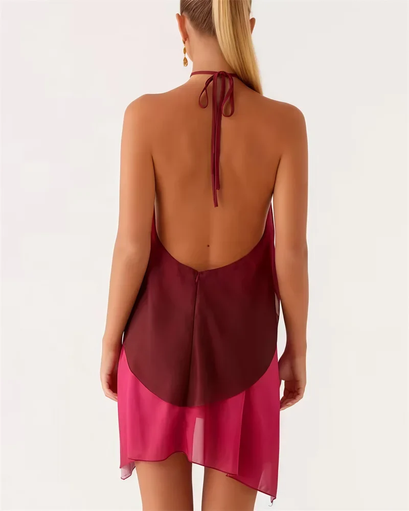 Robe courte chic rose dégradé à volants