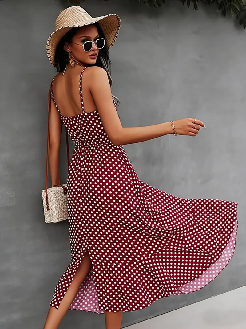 Robe bohème chic romantique rouge à pois
