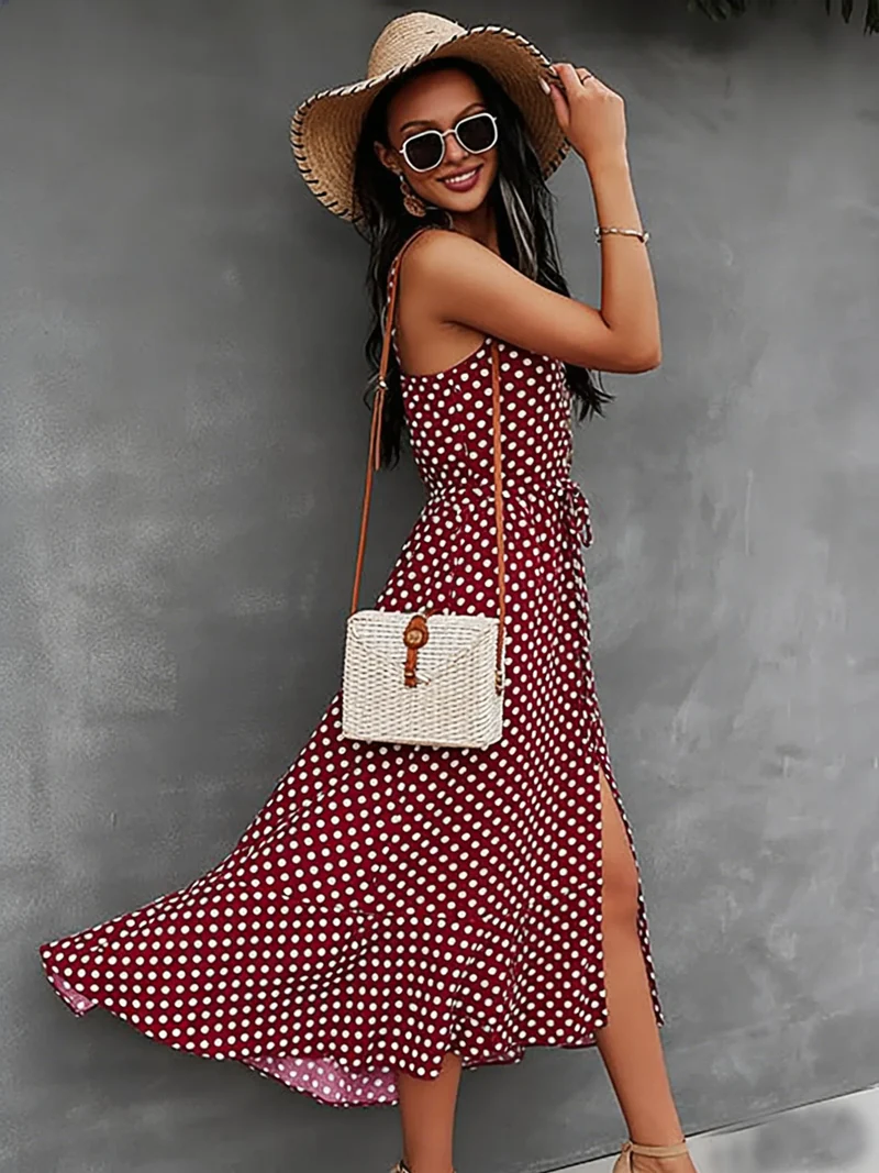 Robe bohème chic romantique rouge à pois