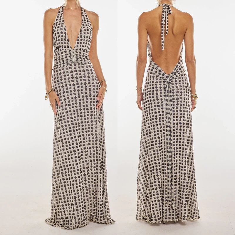 Robe longue chic et fluide pour femme avec grand décolleté et dos nu