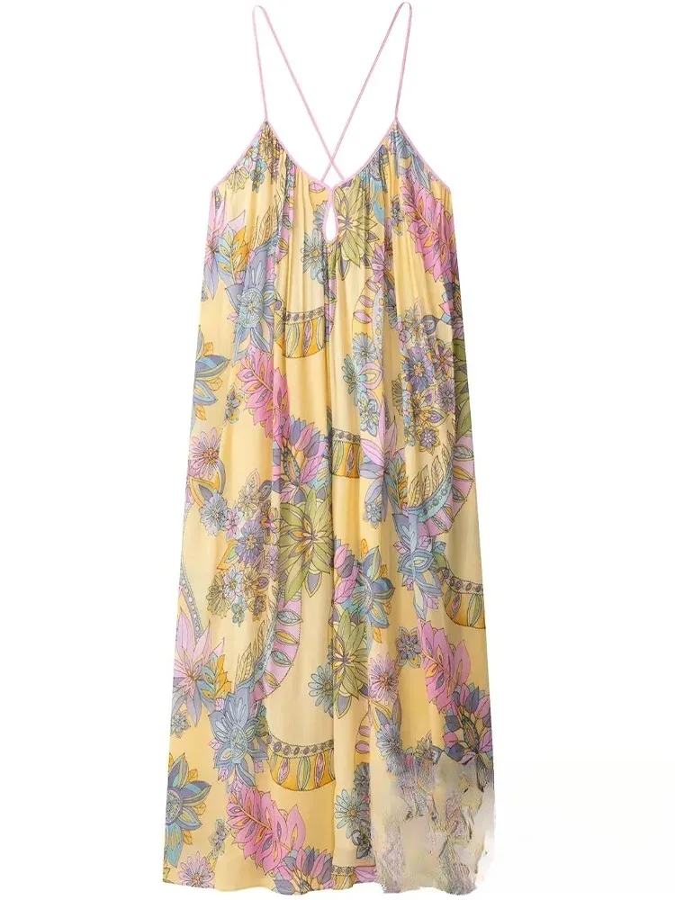 Robe d’été fluide à bretelles imprimé floral en mousseline