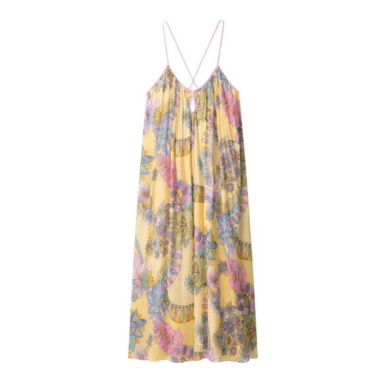 Robe d’été fluide à bretelles imprimé floral en mousseline