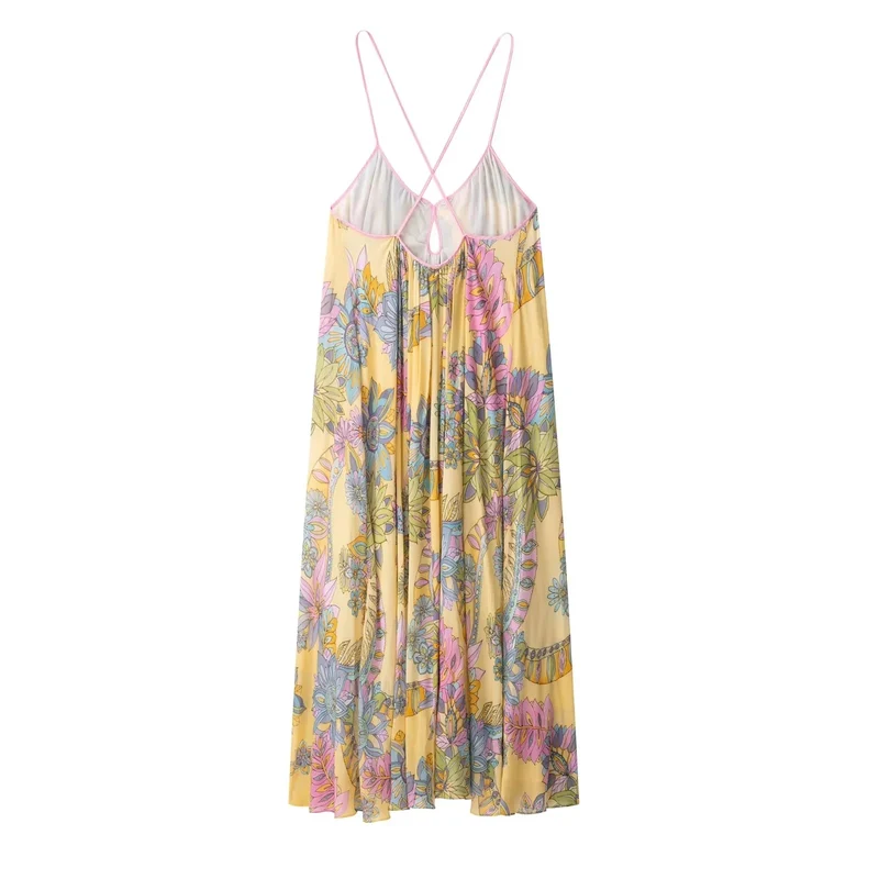 Robe d’été fluide à bretelles imprimé floral en mousseline
