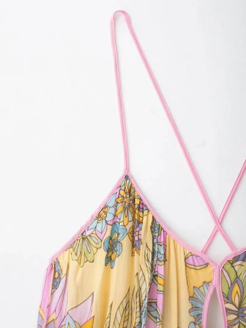 Robe d’été fluide à bretelles imprimé floral en mousseline