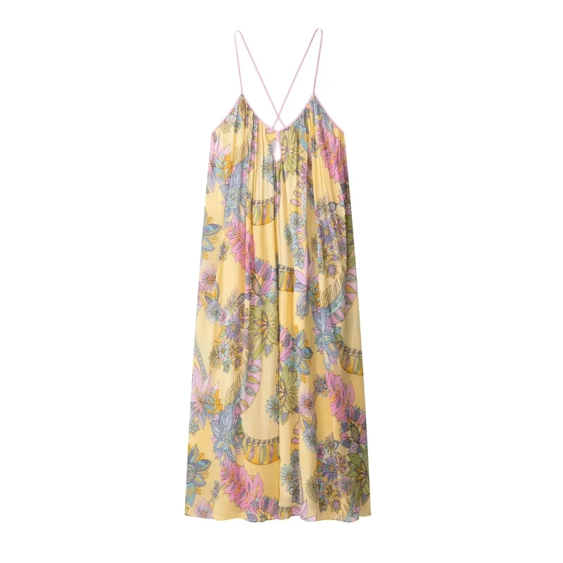 Robe d’été fluide à bretelles imprimé floral en mousseline