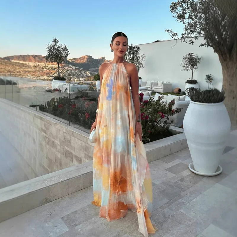 Longue robe ample sans manches style bohème chic