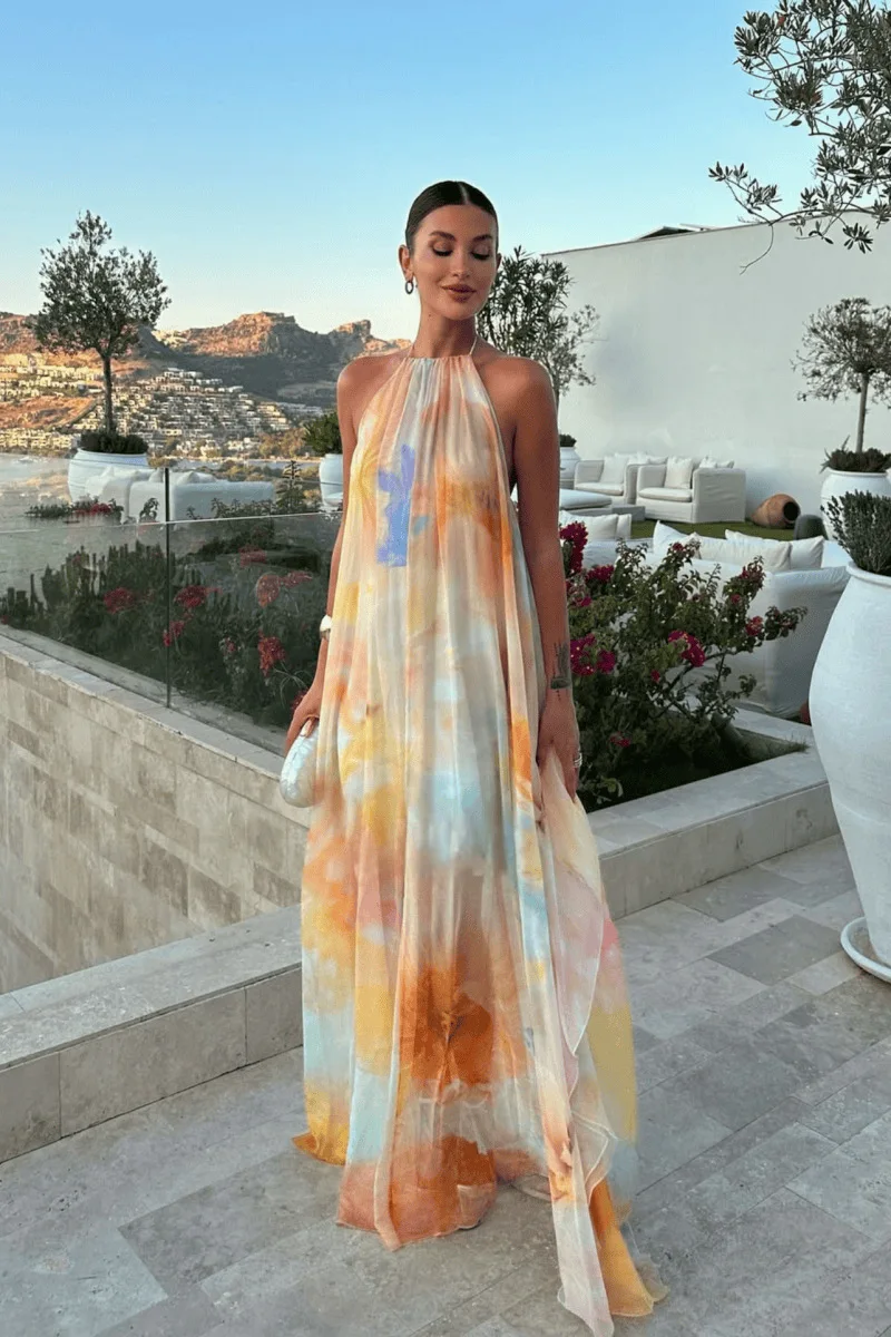 Longue robe ample sans manches style bohème chic