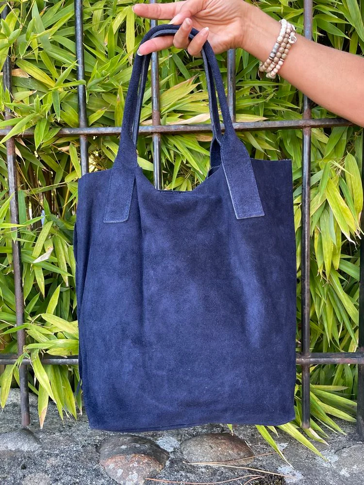 Sac Boho Chic en cuir bleu marine