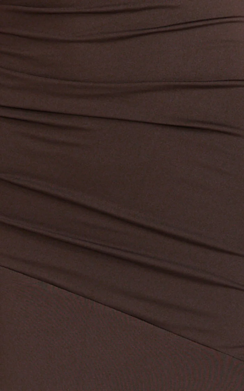 Opal Maxi Dress - Off Shoulder Gathered Bodice Fit And Flare Dress in Dark Chocolate