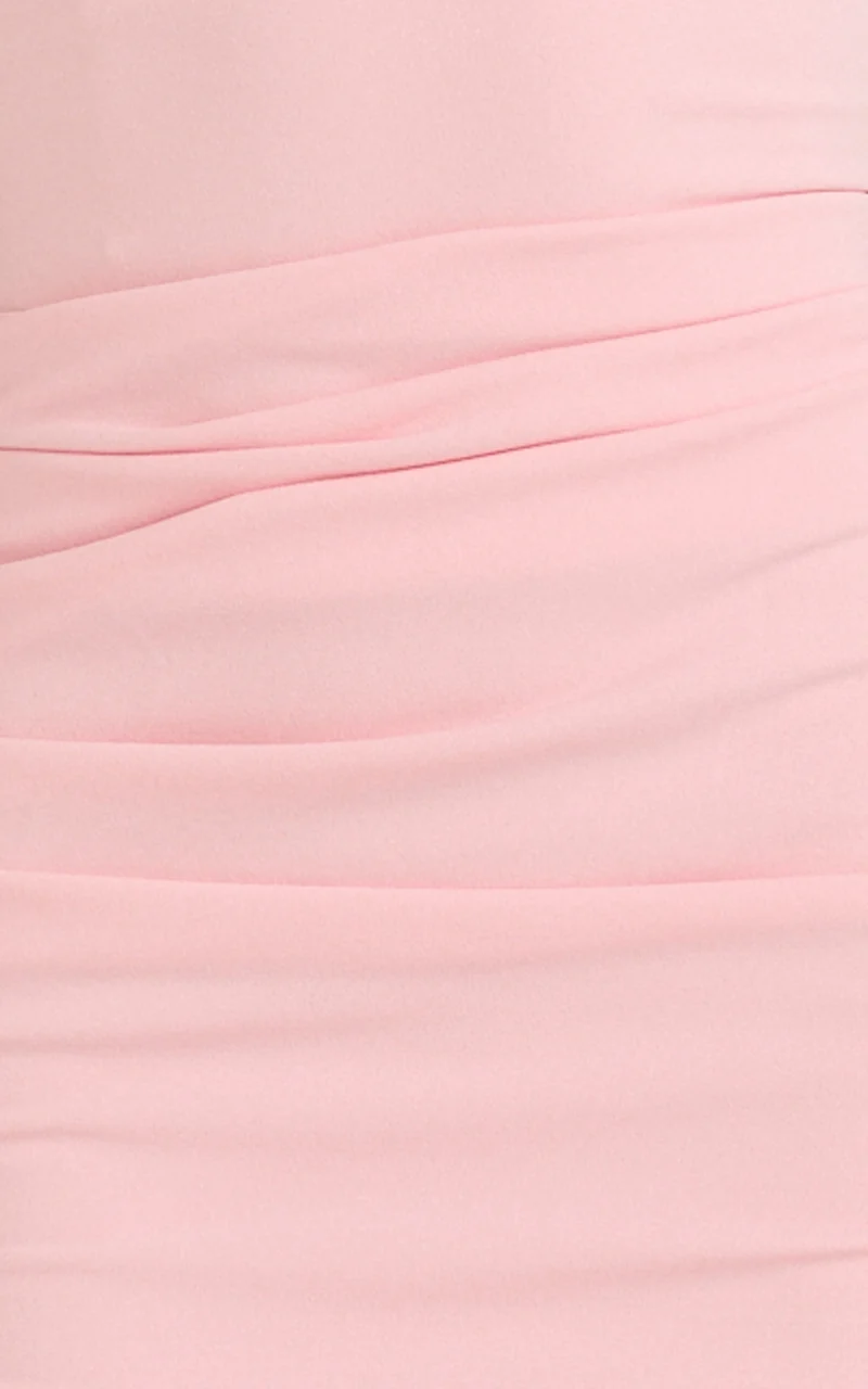 Lani Midi Dress - Scooped Neckline Draped Skirt Halter Dress in Pink