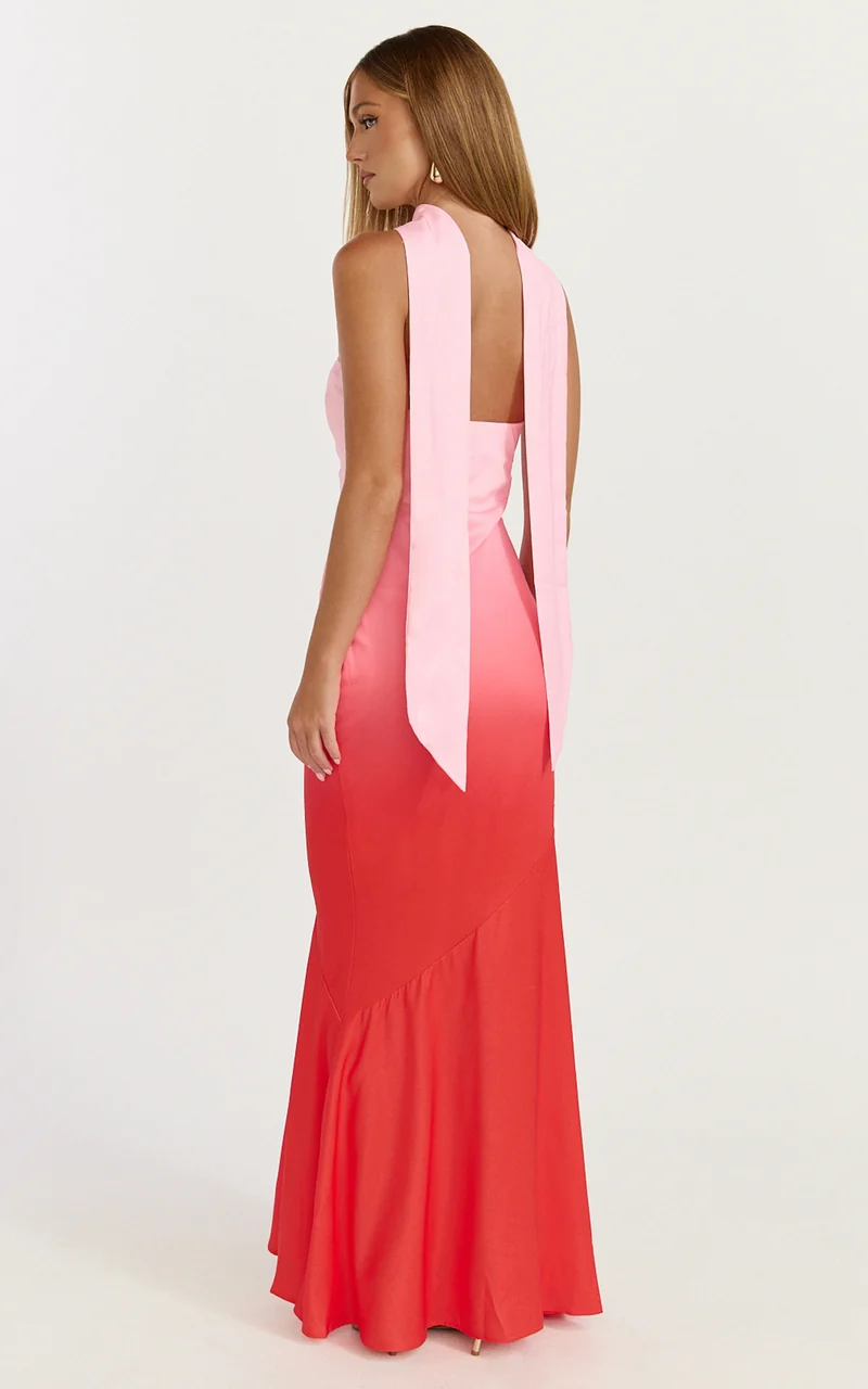 Lolly Maxi Dress - Strapless Bias Column Dress with Scarf in Blush Ombre Print