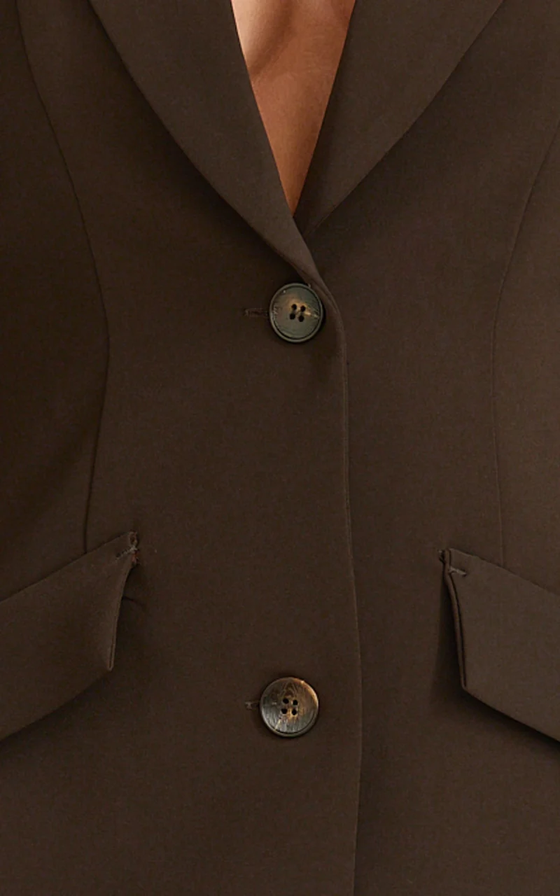 Shelley Mini Dress - Collared Double Breasted Blazer Dress in Dark Chocolate