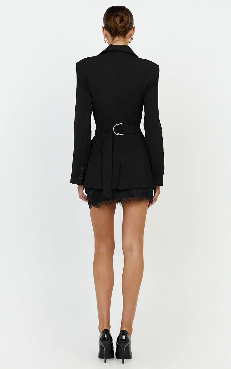Vienna Blazer - Double Breasted Blazer with Adjustable Cinch Back in Black