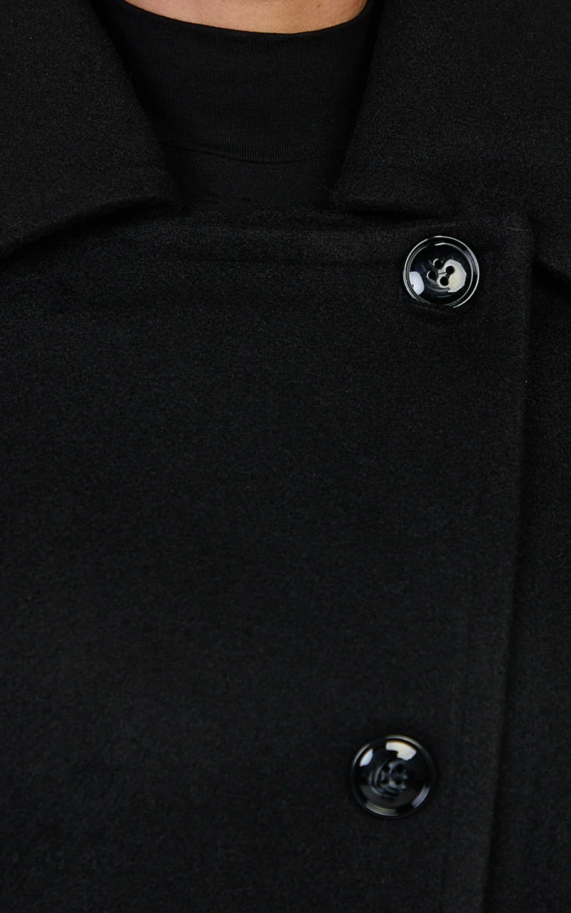 Rina Coat - Oversized Three Button Front Closure Coat in Black