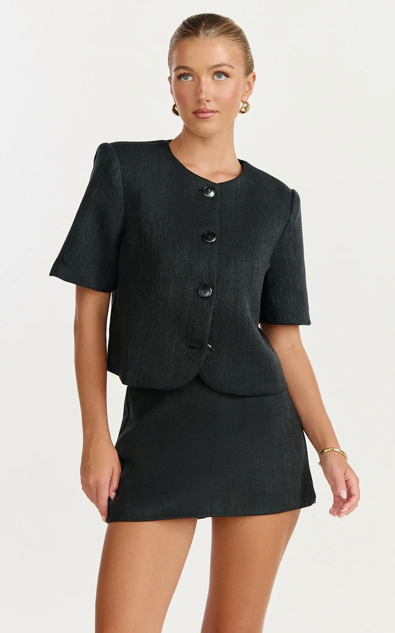 Halsey Jacket - Short Sleeve Structured Jacket in Black