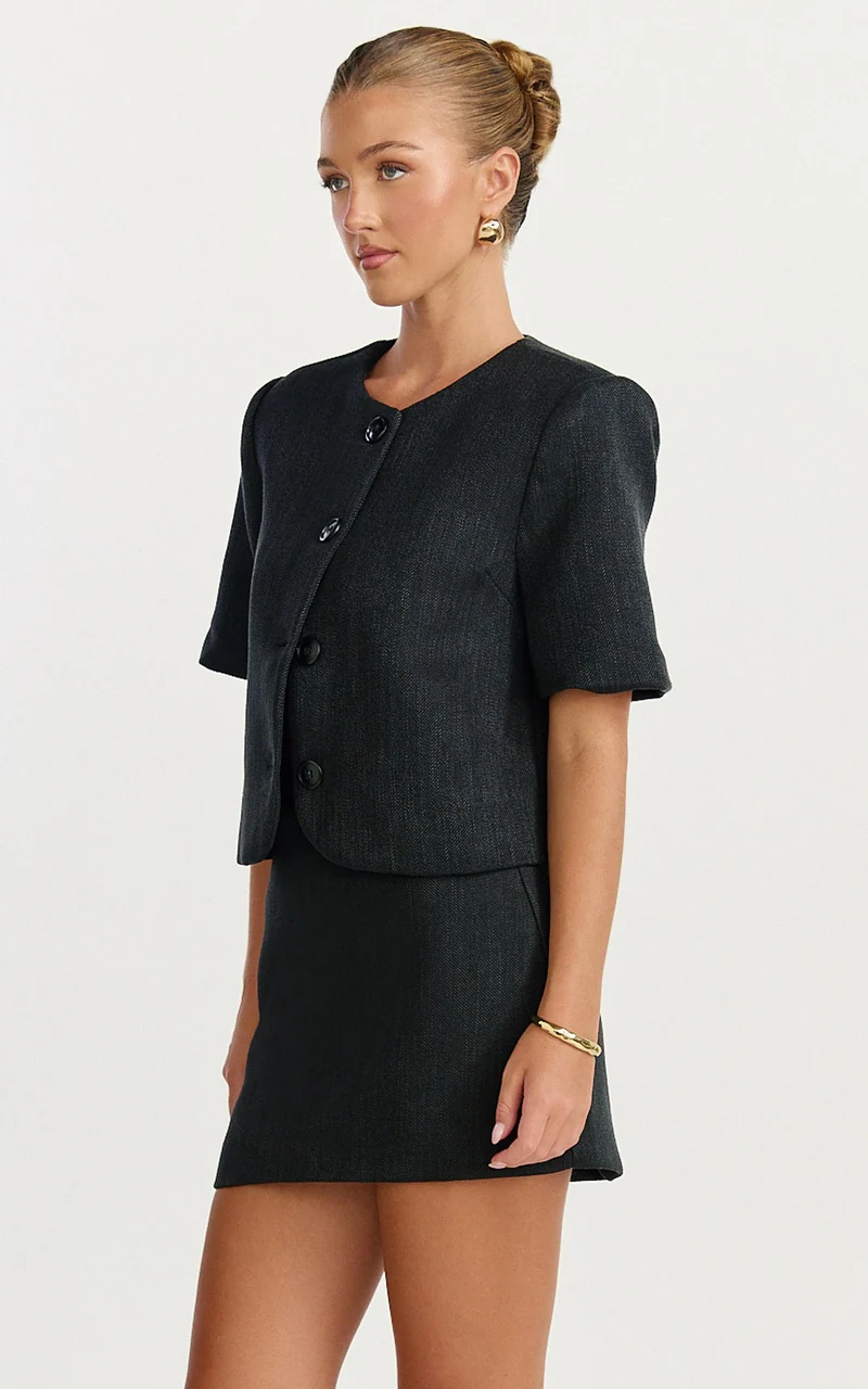 Halsey Jacket - Short Sleeve Structured Jacket in Black