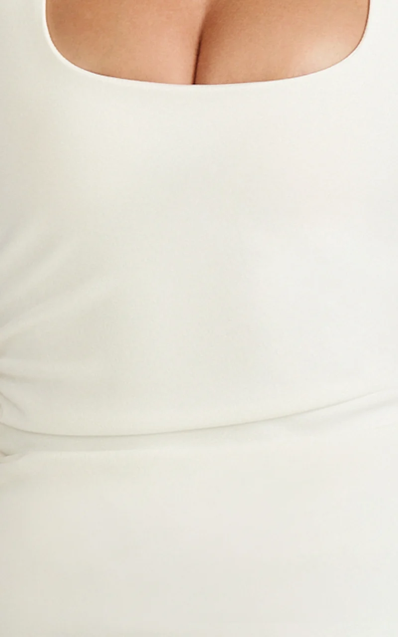 Lucinda Mini Dress - Scoop Neck Ruched Bodycon Dress in White