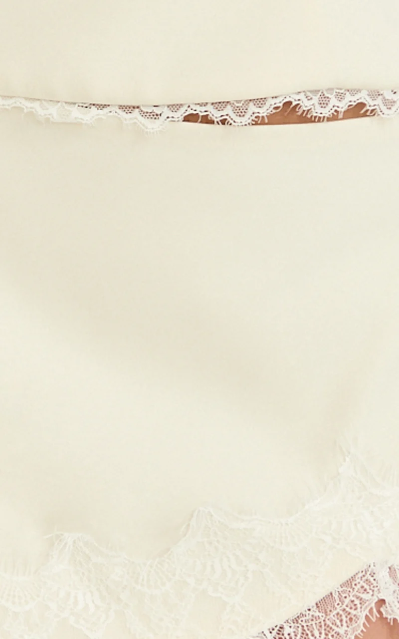 Primrose Mini Skirt - Side Split Lace Insert Slip Skirt in Off White