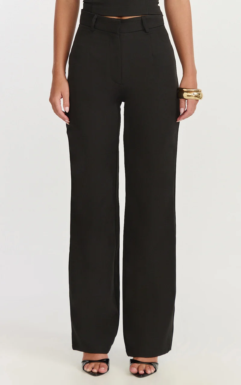 Isla Pants - Mid Waisted Straight Leg Tailored Pants in Black