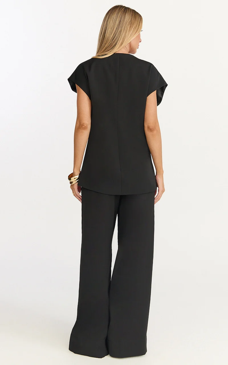 Maura Top - V Neck Cross Over Vest Top in Black