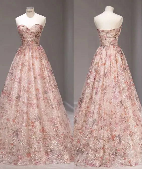 Robe de soirée longue bustier à sequins rose ravissante pour femme