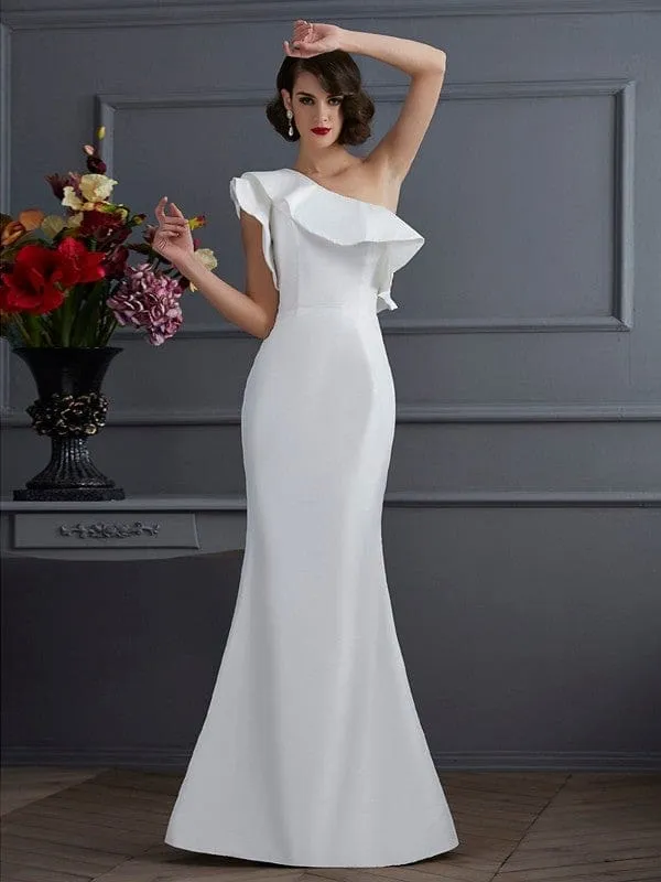 Robe de bal sirène élégante en taffetas à une épaule et volants
