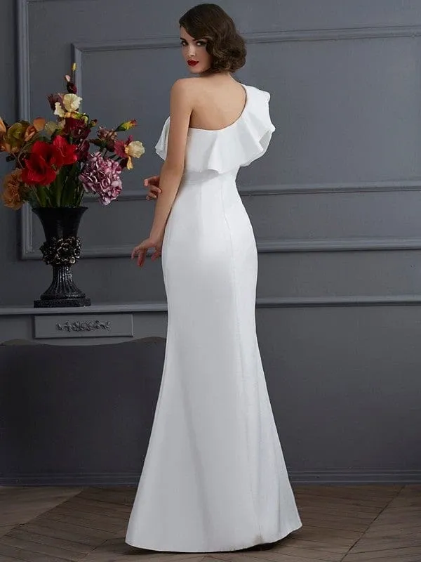 Robe de bal sirène élégante en taffetas à une épaule et volants